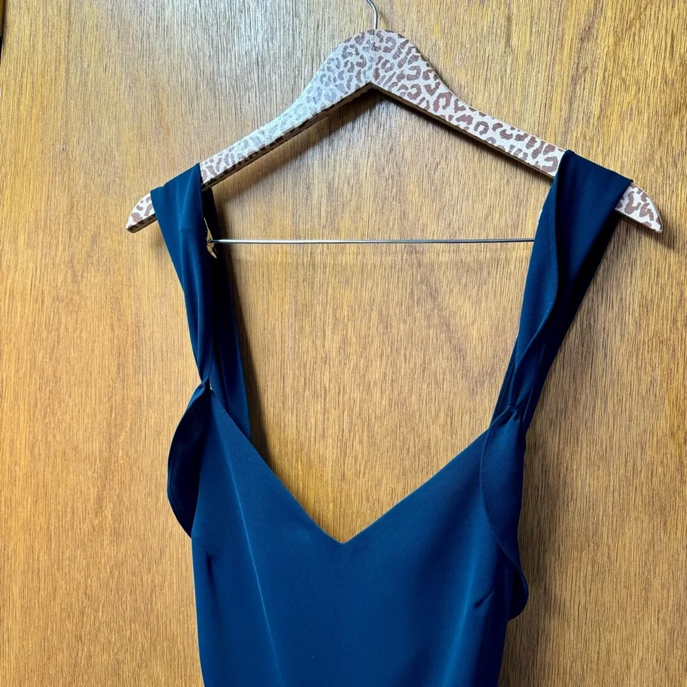 Reiss Amika Crepe Wide Leg Ruffle Sleeveless Cutout Jumpsuit Navy Blue 10